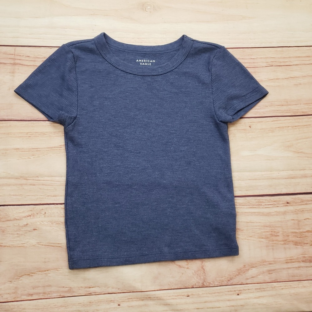American Eagle Shirt Womens Small Blue Waffle Knit Short Sleeve Crew Neck